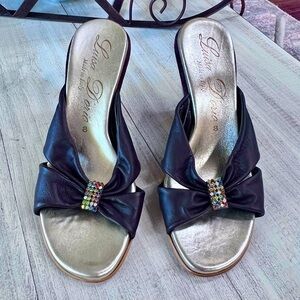 Luisa D’orio Bejeweled Leather Suede Wedge Slide In Heel Womens Size 8, EUC